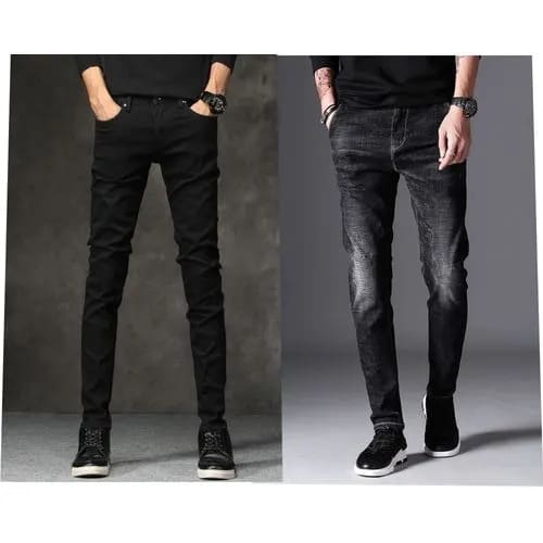 2 Pcs Men's Stock Jeans - Mixed Blue + Mixed Black
