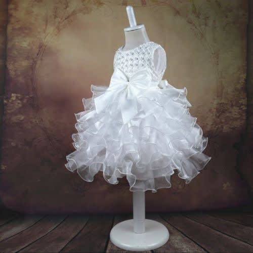 Beaded Party Girls Dress - White