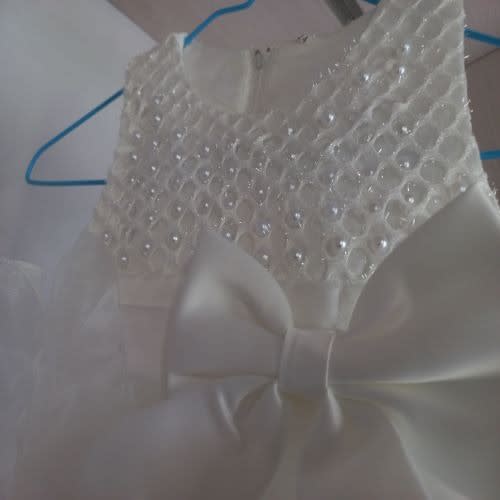 Beaded Party Girls Dress - White