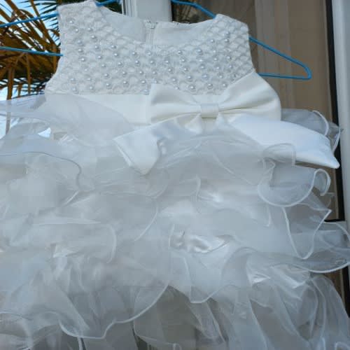Beaded Party Girls Dress - White