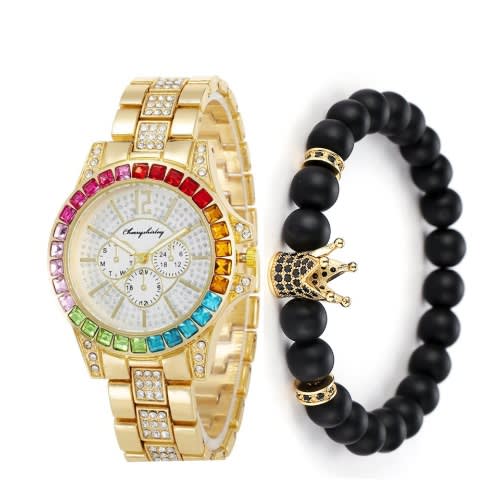 Unisex Multicolor Rhinestone And Wristwatch