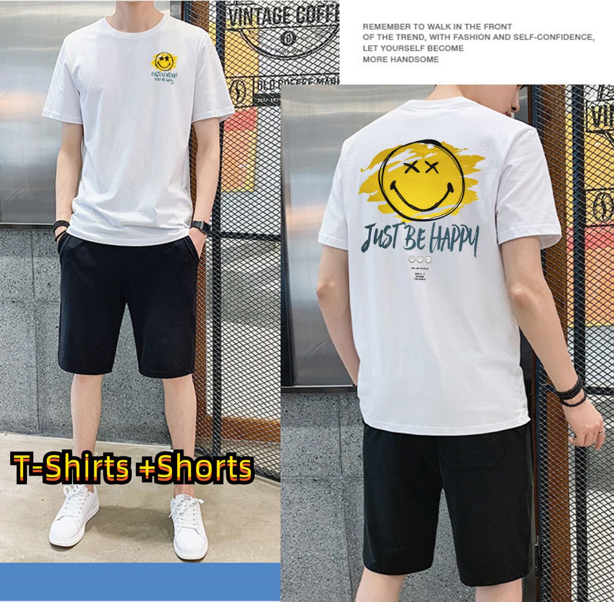 T-Shirts +Shorts 100% Cotton Men's Short Sleeve Set