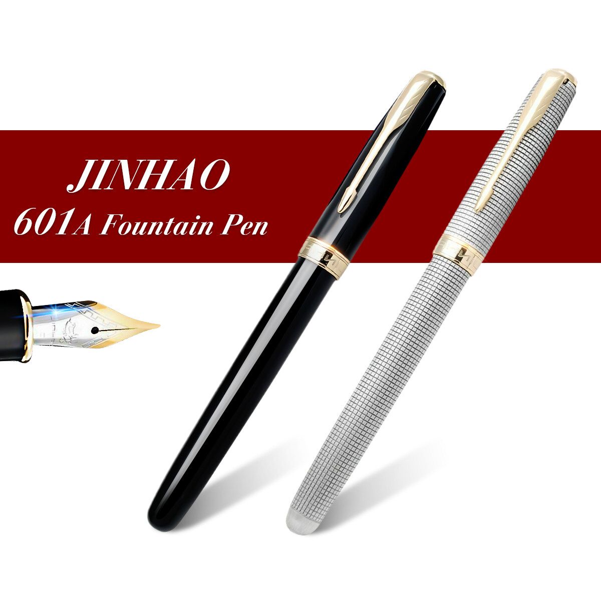 JINHAO 601A Lattice Luxury Fountain Pen High Quality F Nib Ink Pen Gift Silver