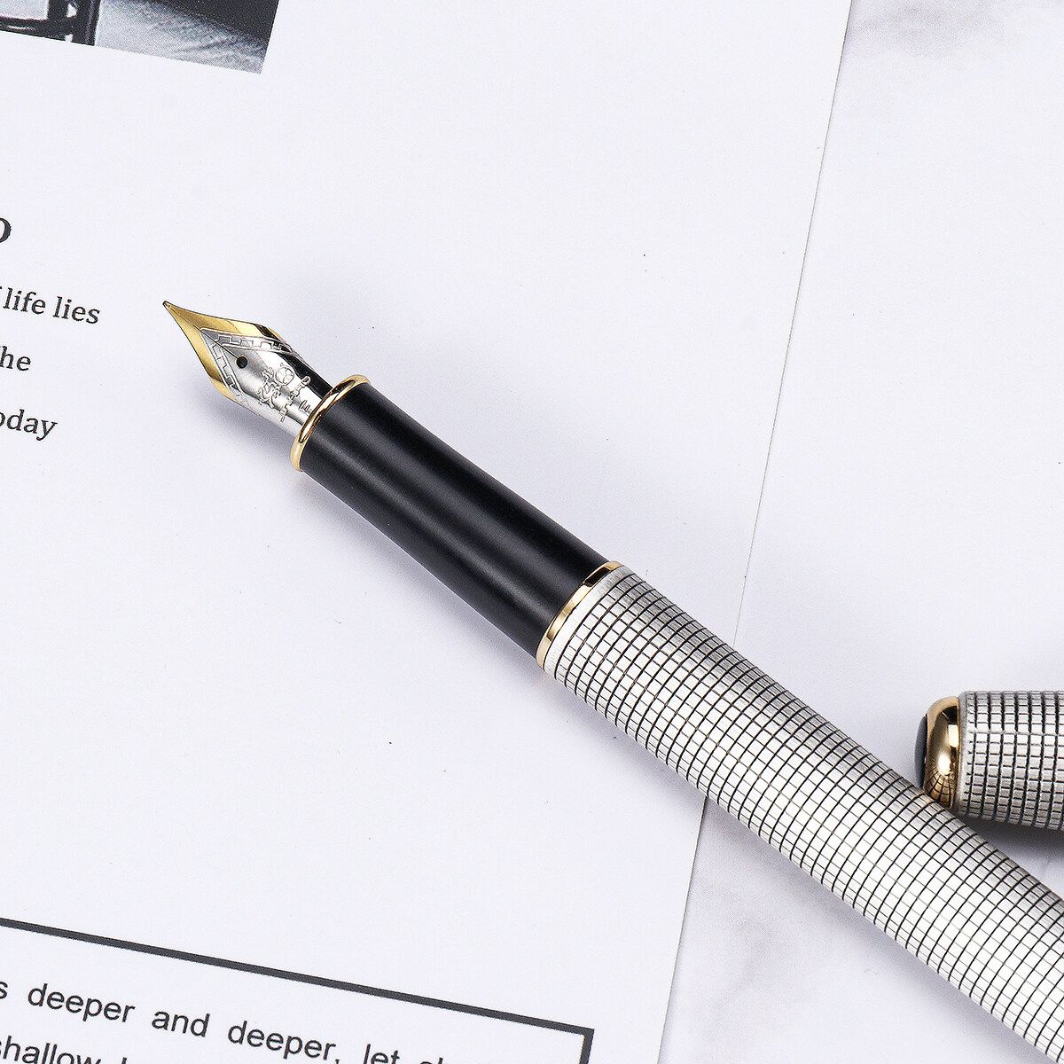 JINHAO 601A Lattice Luxury Fountain Pen High Quality F Nib Ink Pen Gift Silver