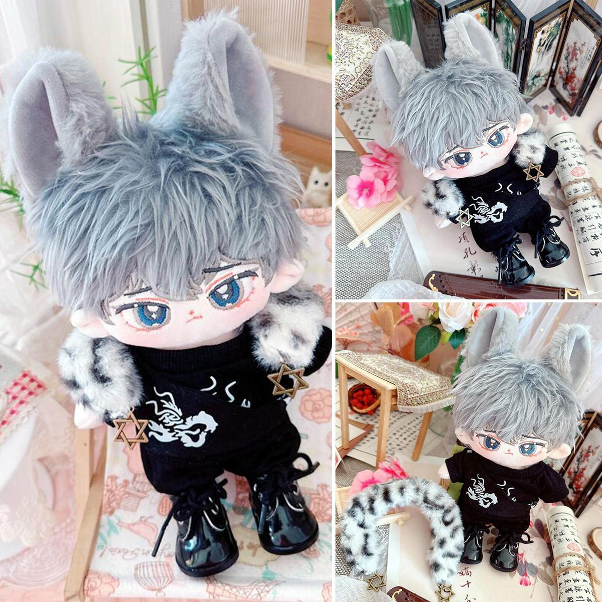 1 Set 20cm Doll Clothes Cotton Doll Daily Wear Casual Tops Pants Set Black