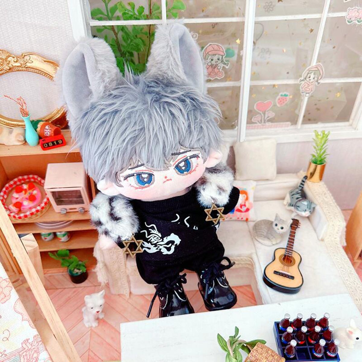 1 Set 20cm Doll Clothes Cotton Doll Daily Wear Casual Tops Pants Set Black