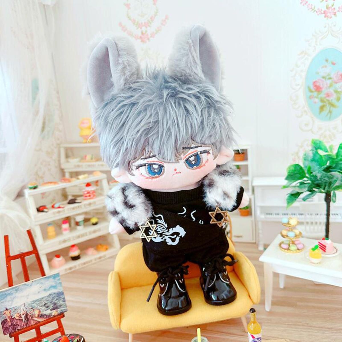 1 Set 20cm Doll Clothes Cotton Doll Daily Wear Casual Tops Pants Set Black