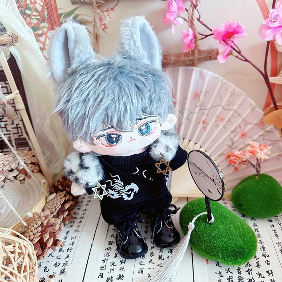 1 Set 20cm Doll Clothes Cotton Doll Daily Wear Casual Tops Pants Set Black