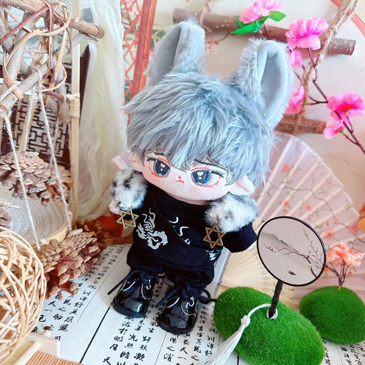 1 Set 20cm Doll Clothes Cotton Doll Daily Wear Casual Tops Pants Set Black