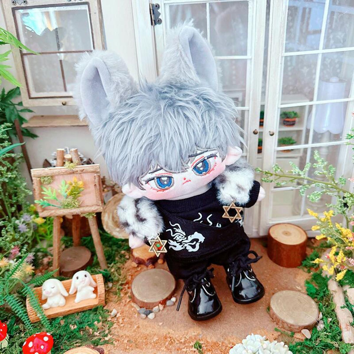 1 Set 20cm Doll Clothes Cotton Doll Daily Wear Casual Tops Pants Set Black