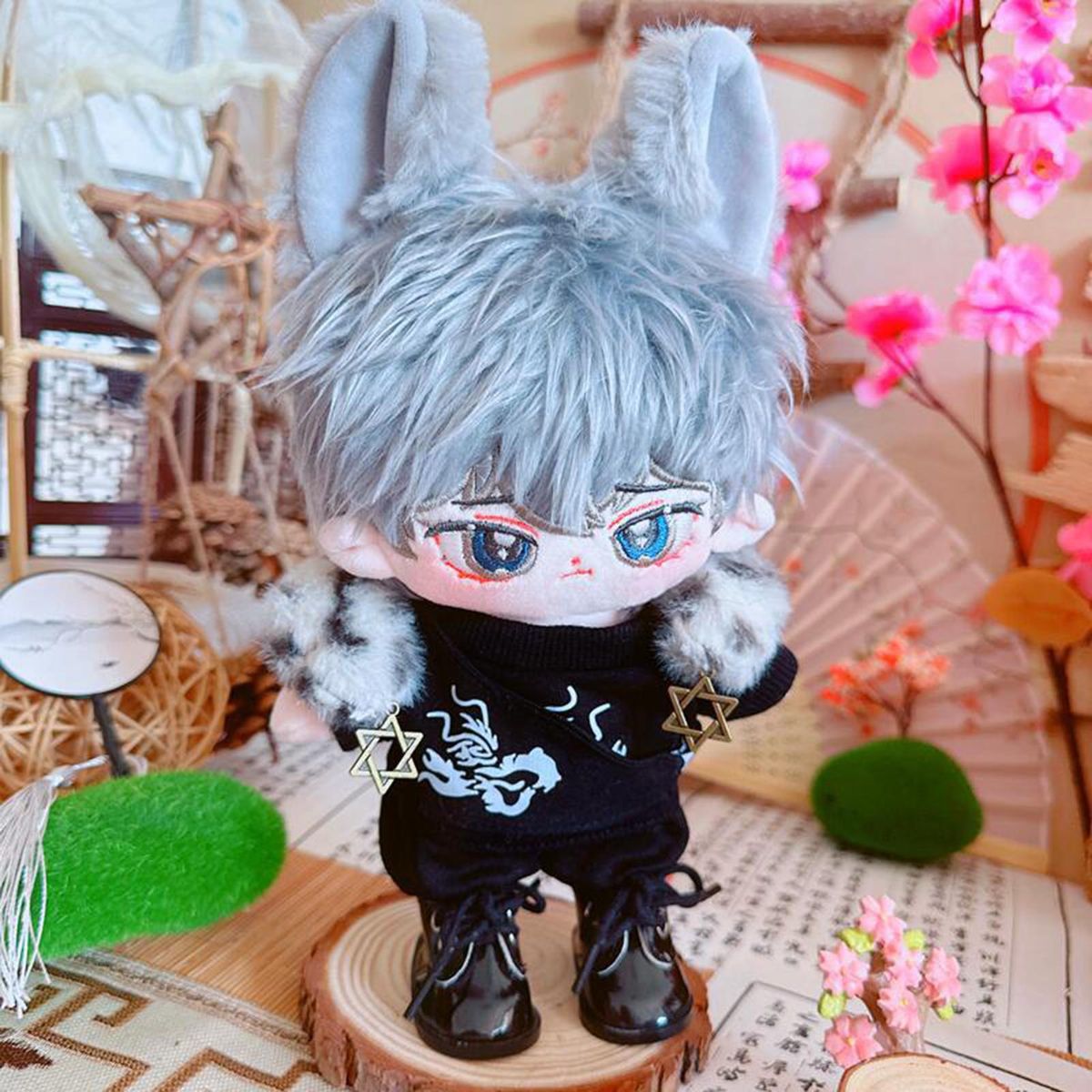 1 Set 20cm Doll Clothes Cotton Doll Daily Wear Casual Tops Pants Set Black