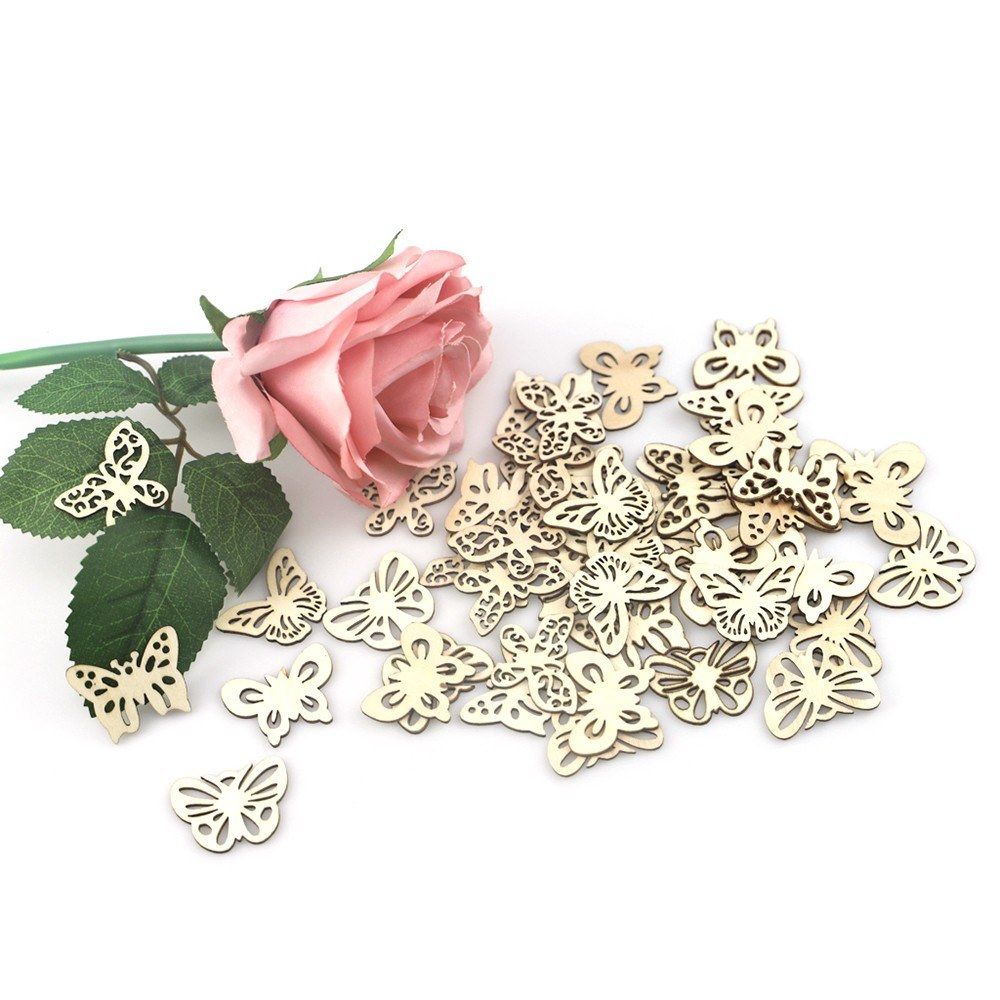 50Pcs DIY Assorted Hollow Wood Butterflies DIY Ornaments Art