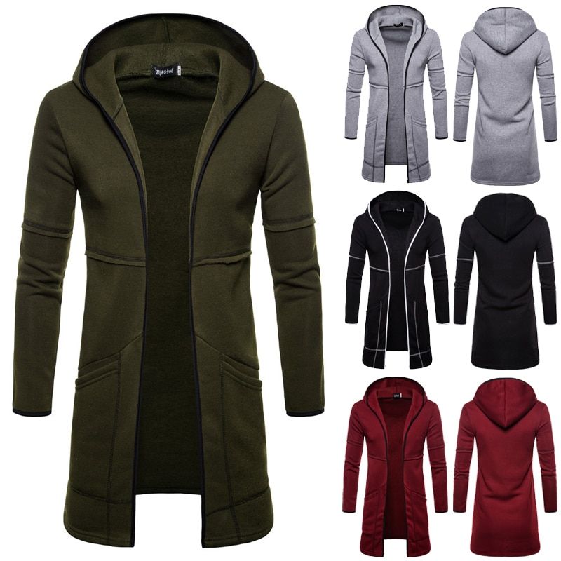 Mens Autumn Winter Full Zipper Jacket Coat Warm Trench Long Sleeve Overcoat Casual Outwear Cardigan