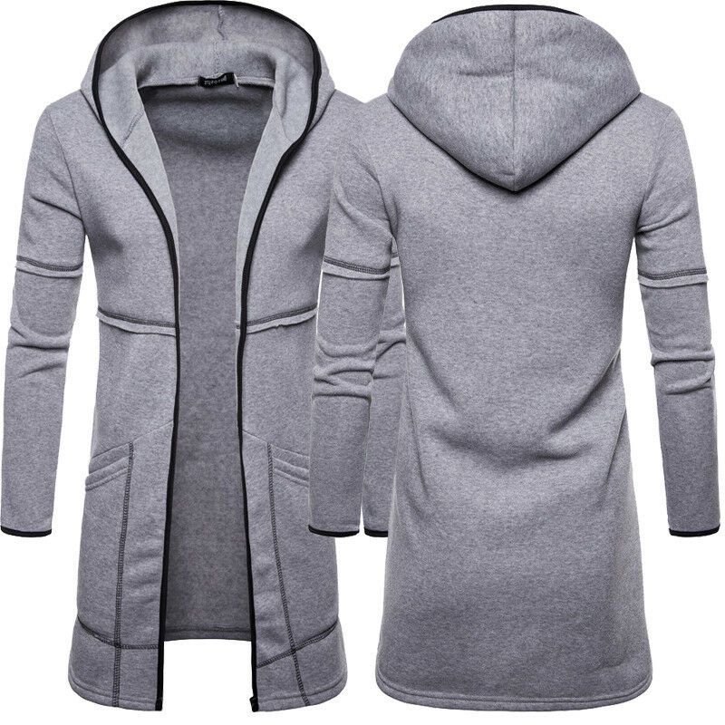 Mens Autumn Winter Full Zipper Jacket Coat Warm Trench Long Sleeve Overcoat Casual Outwear Cardigan