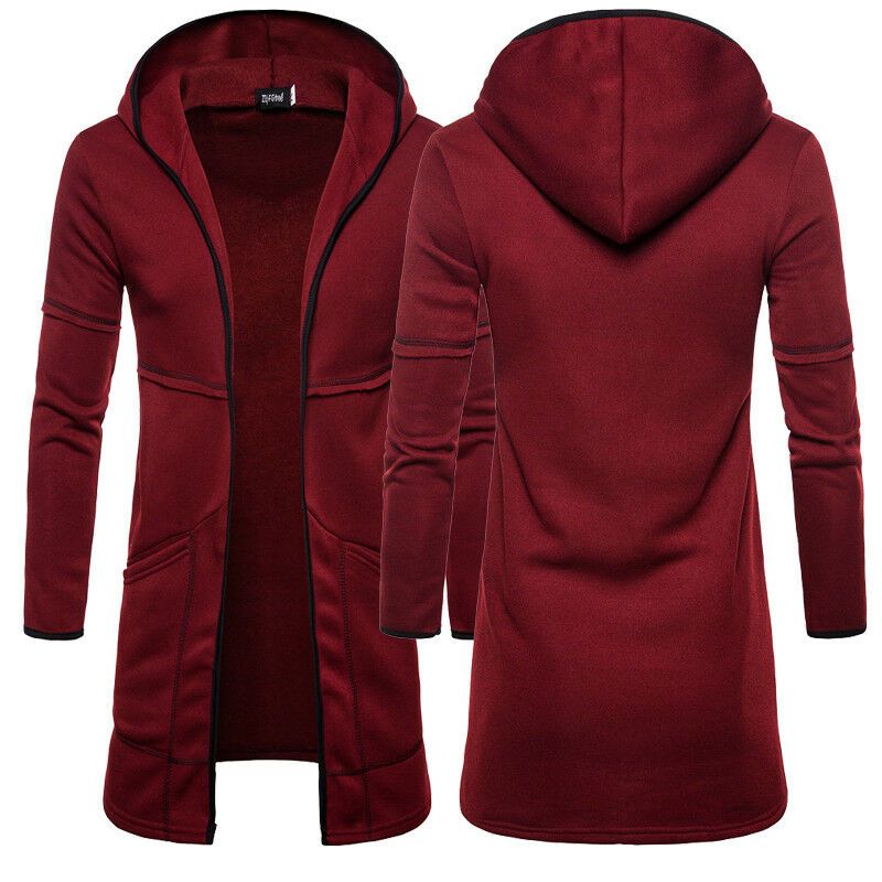 Mens Autumn Winter Full Zipper Jacket Coat Warm Trench Long Sleeve Overcoat Casual Outwear Cardigan