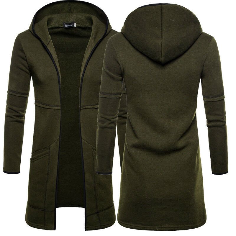Mens Autumn Winter Full Zipper Jacket Coat Warm Trench Long Sleeve Overcoat Casual Outwear Cardigan