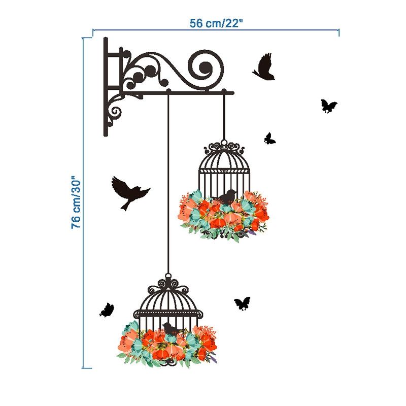Birdcage Flower Flying Living Room Nursery Room Wall Stickers Vinyl Wall Decals Wall Sticker