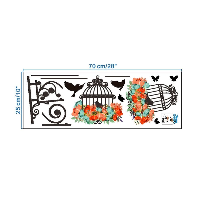 Birdcage Flower Flying Living Room Nursery Room Wall Stickers Vinyl Wall Decals Wall Sticker