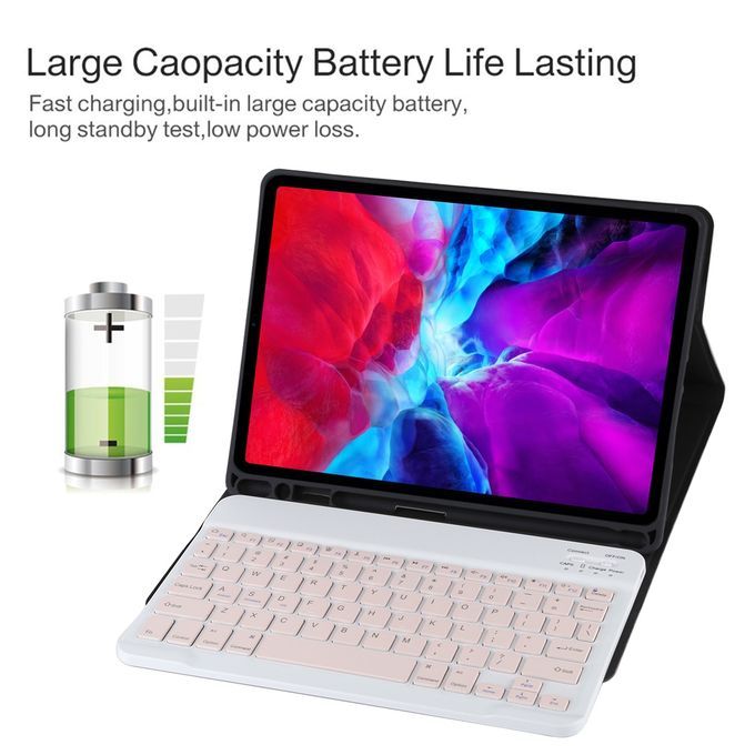 TG11B Detachable Bluetooth Pink Keyboard + Microfiber Leather Protective Case For IPad Pro 11 Inch (2020), With Pen Slot & Holder (Black)