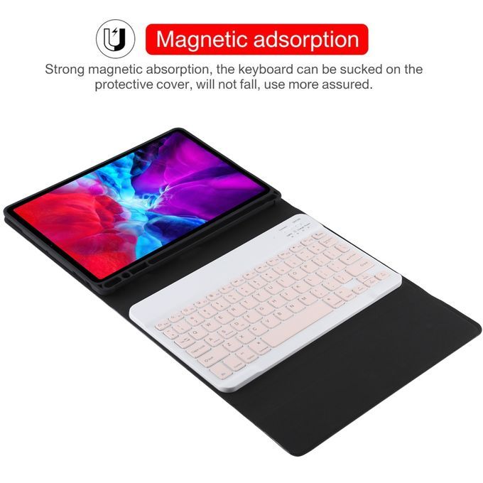 TG11B Detachable Bluetooth Pink Keyboard + Microfiber Leather Protective Case For IPad Pro 11 Inch (2020), With Pen Slot & Holder (Black)
