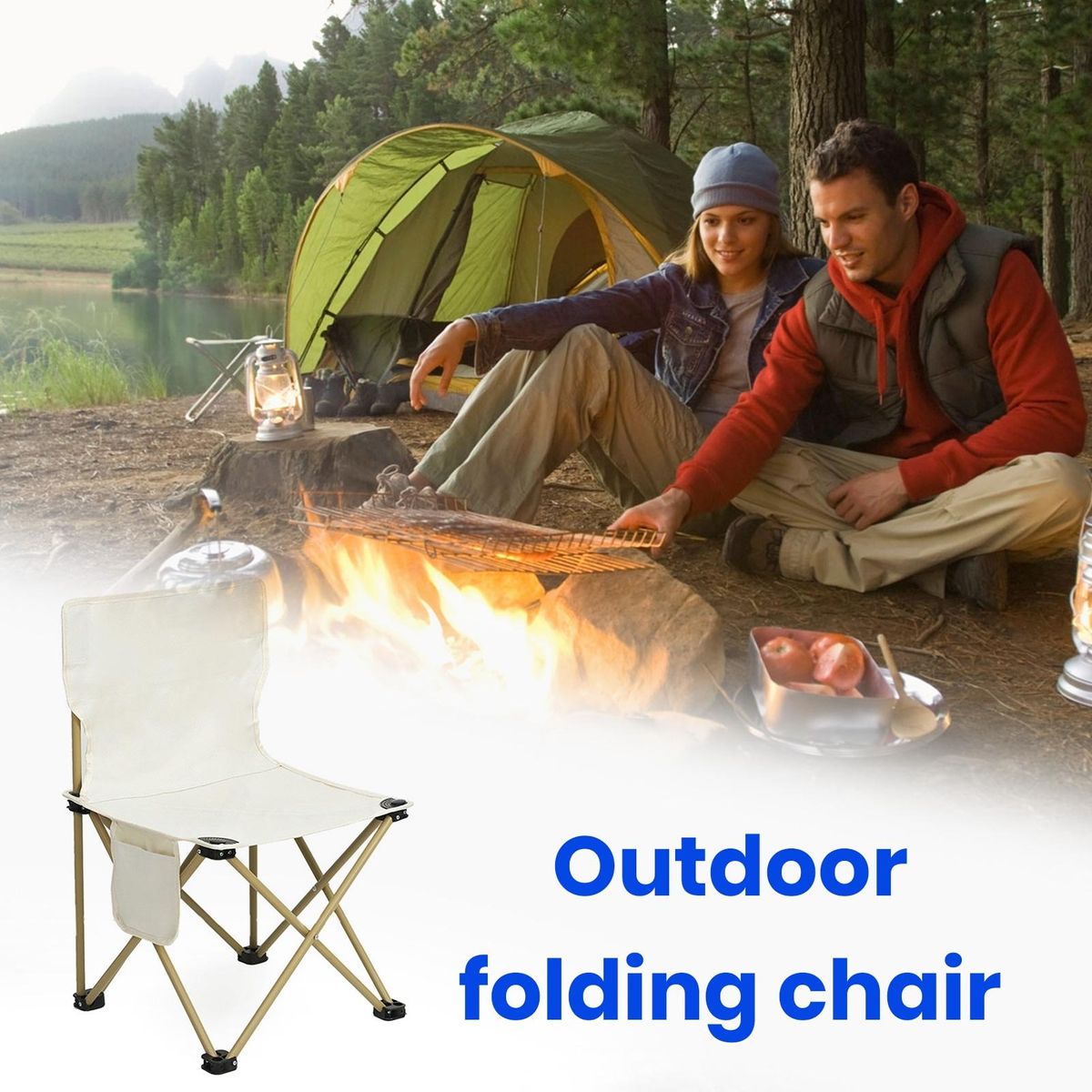 Ultralight Portable Camping Chair Waterproof Ergonomic for Outdoor White