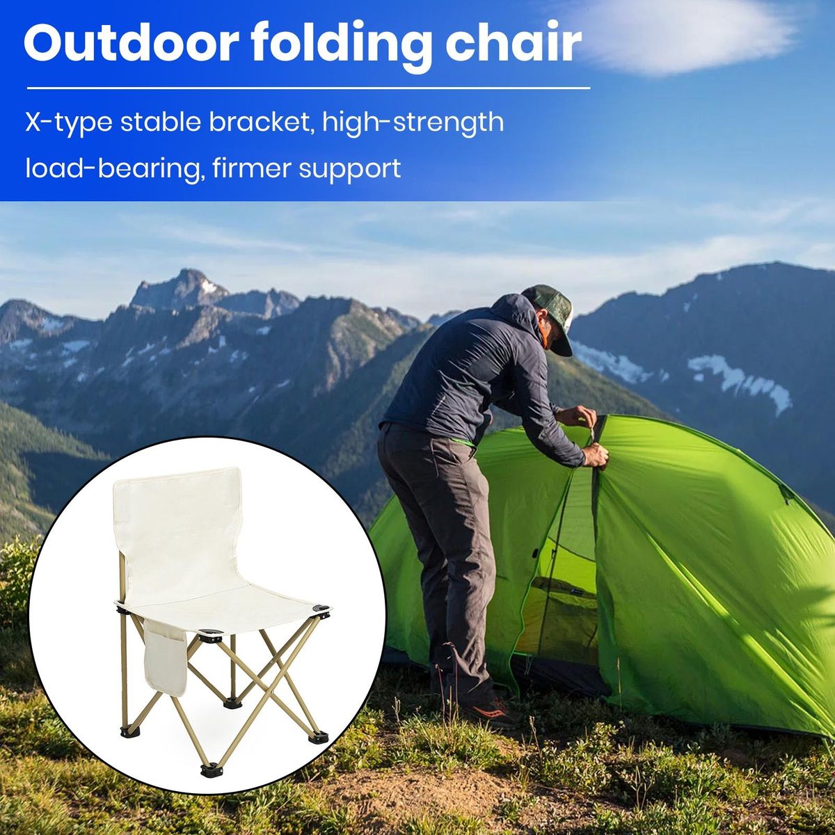 Ultralight Portable Camping Chair Waterproof Ergonomic for Outdoor White