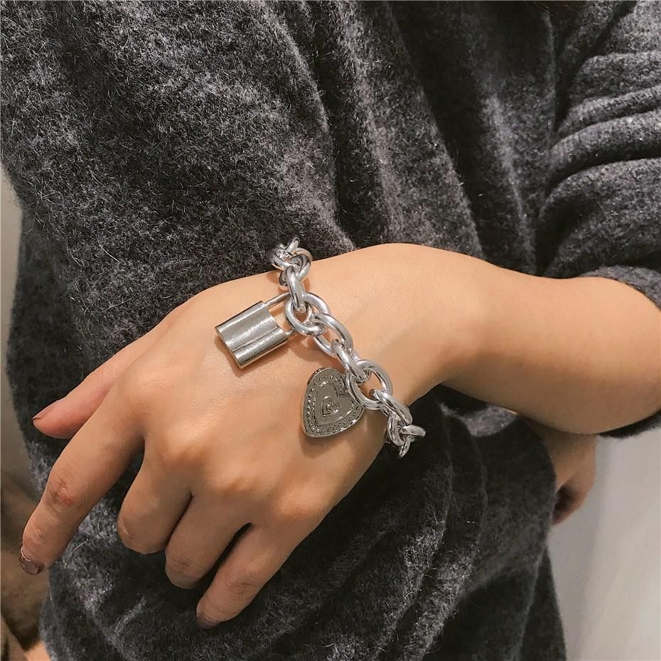 Bracelets Bangles Metal Carved Love Heart Thick Chain Jewelr