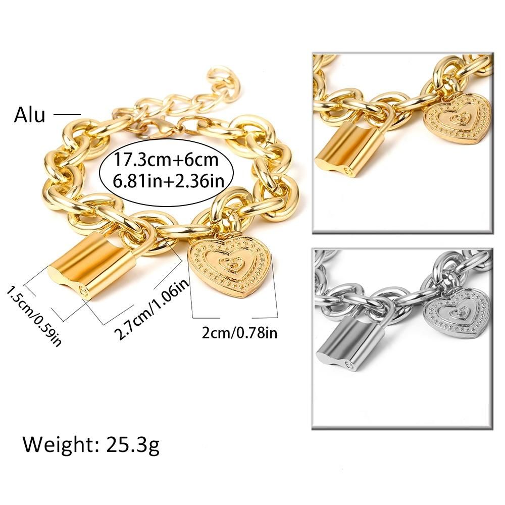 Bracelets Bangles Metal Carved Love Heart Thick Chain Jewelr