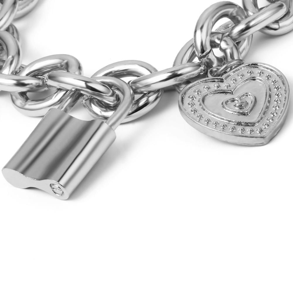 Bracelets Bangles Metal Carved Love Heart Thick Chain Jewelr
