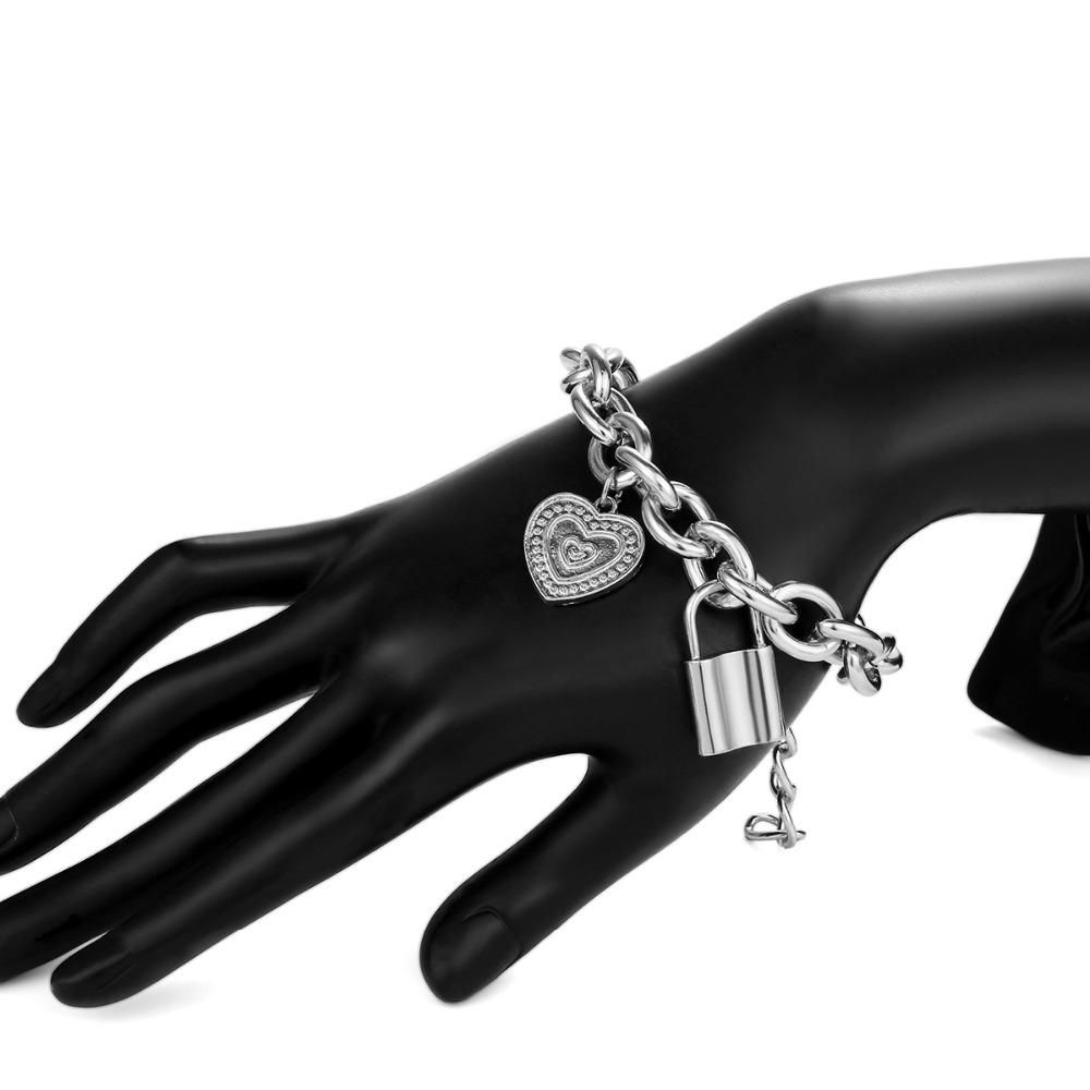 Bracelets Bangles Metal Carved Love Heart Thick Chain Jewelr