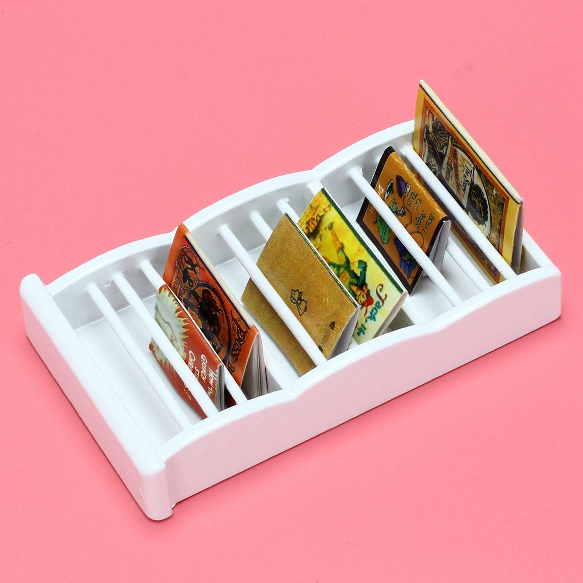1 12 Miniature Dollhouse Newspaper Magazine Rack Book Shelf,Mini Doll Storage Display Shelves DollHouse Decoration White