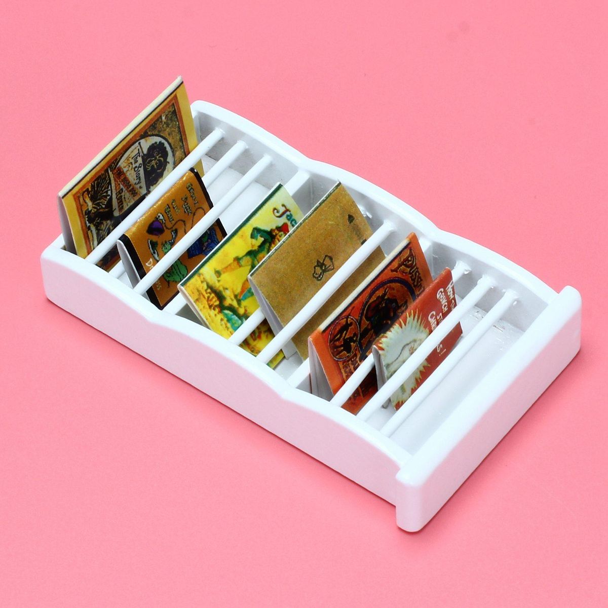 1 12 Miniature Dollhouse Newspaper Magazine Rack Book Shelf,Mini Doll Storage Display Shelves DollHouse Decoration White