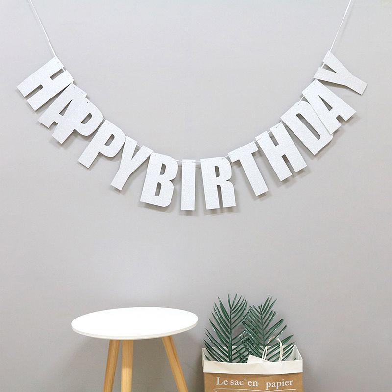 Happy Birthday Banner Leaf Alphabet Banner Garland Flags Bunting-Style B Silver