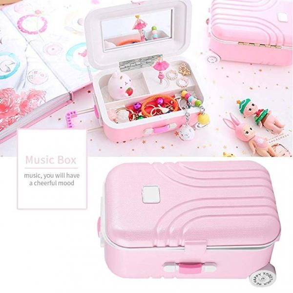 Luggage Suitcase Ballerina Music Box Jewelry Storage Case Dancing Pink