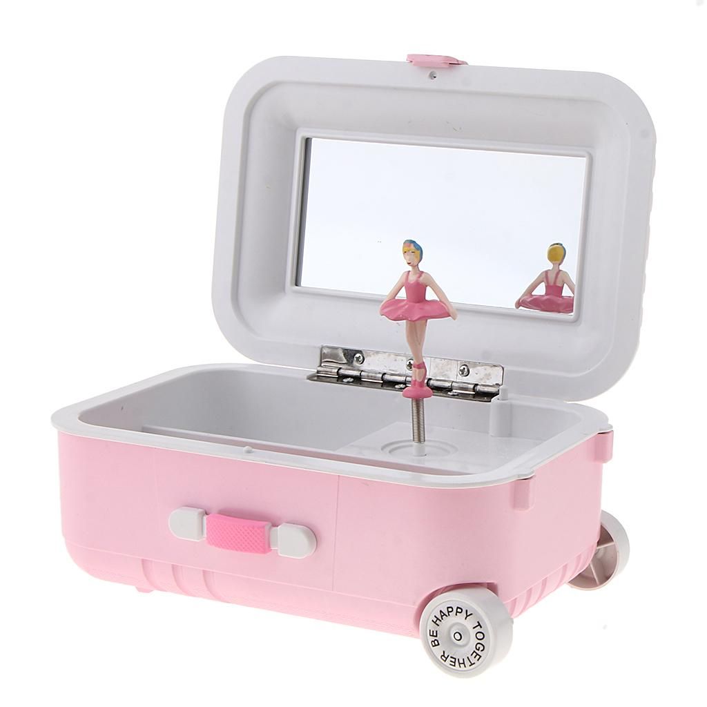 Luggage Suitcase Ballerina Music Box Jewelry Storage Case Dancing Pink