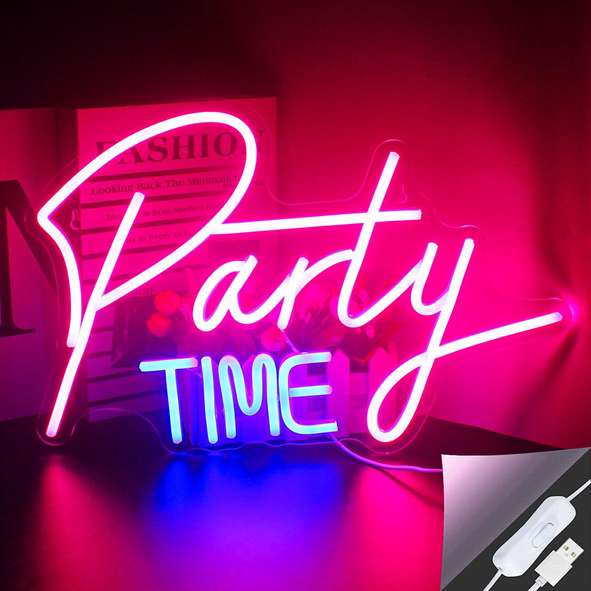 Neon Sign LED Light Party Time For Birthdays Weddings Club