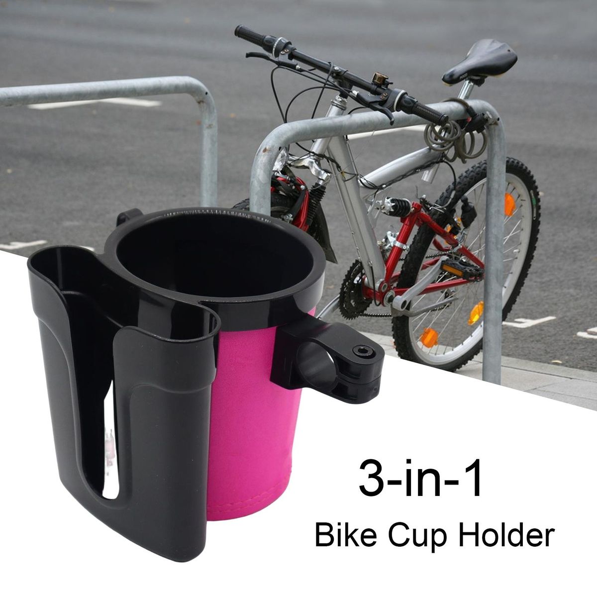 3-in-1 Bike Cup Holder Bike Essentials Multi-functional for Cyclists Rose Red