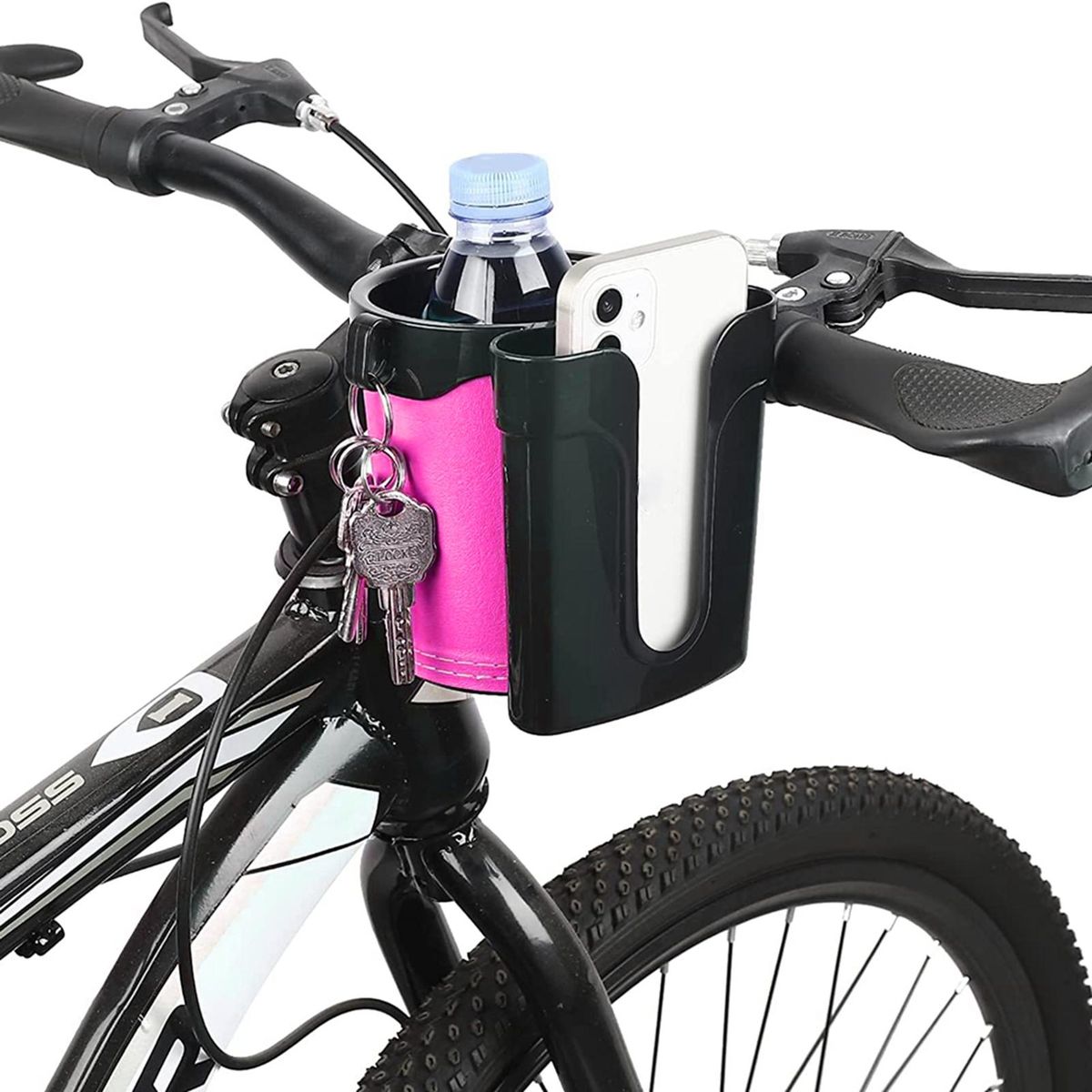 3-in-1 Bike Cup Holder Bike Essentials Multi-functional for Cyclists Rose Red