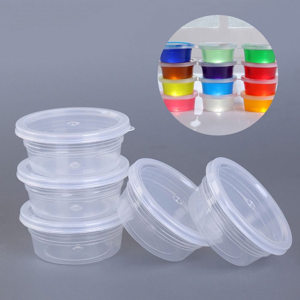 12Pcs Clear Slime Storage Round Plastic Box Container Foam Ball Cups With Lids-Clear