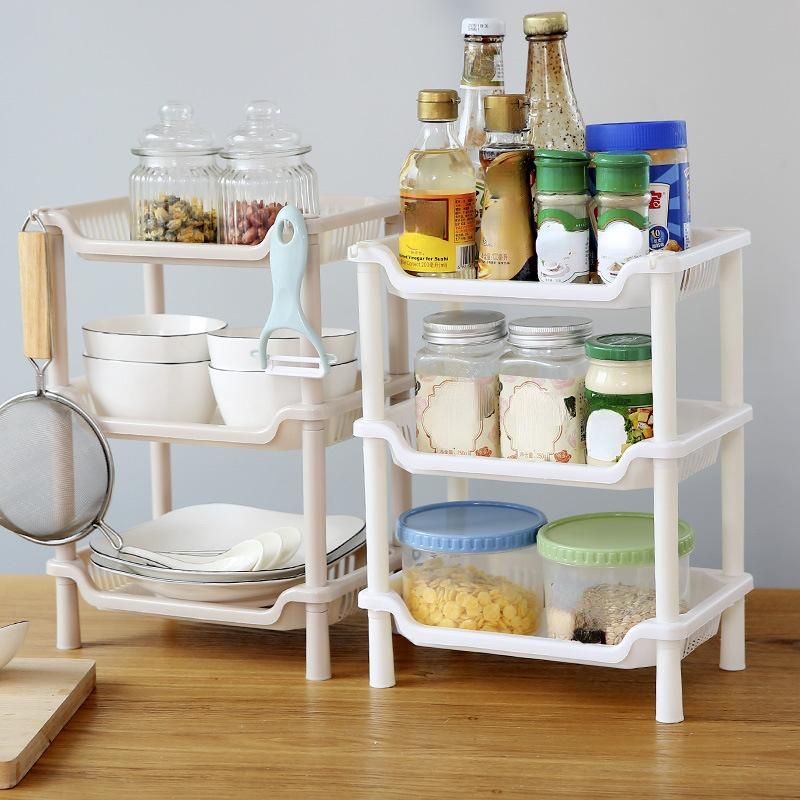 3-Layers Kitchen Storage Rack Shelve Plastic embled Sundries Food Sh Dish Holder Bathroom Organizer Accessories