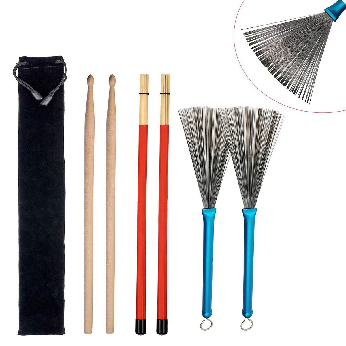 1 Set New Aluminum Alloy Handle Retractable Loop End Wire Brushes Drum Sticks for Jazz Drum Stick Musical Accessories,Blue