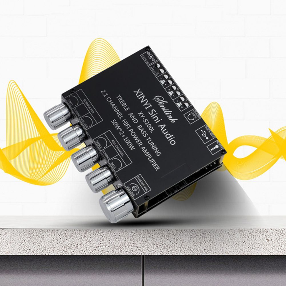 Bluetooth 5.0 2.1 Channel Power Audio Amplifier Stereo Subwoofer Amplifier Board 50WX2+100W Speaker AMP XY-S100L