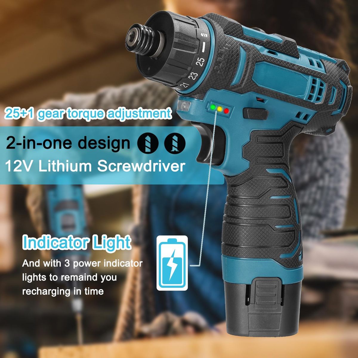 12 V Lithium Screwdriver Torque Adjustable 2 Speed Control Modes Multifunctional Repairing Tool Kit Brush Motor Electric Screw Driver for Mobilephones Computers Home Appliances