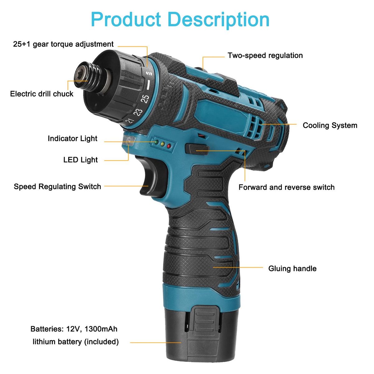 12 V Lithium Screwdriver Torque Adjustable 2 Speed Control Modes Multifunctional Repairing Tool Kit Brush Motor Electric Screw Driver for Mobilephones Computers Home Appliances