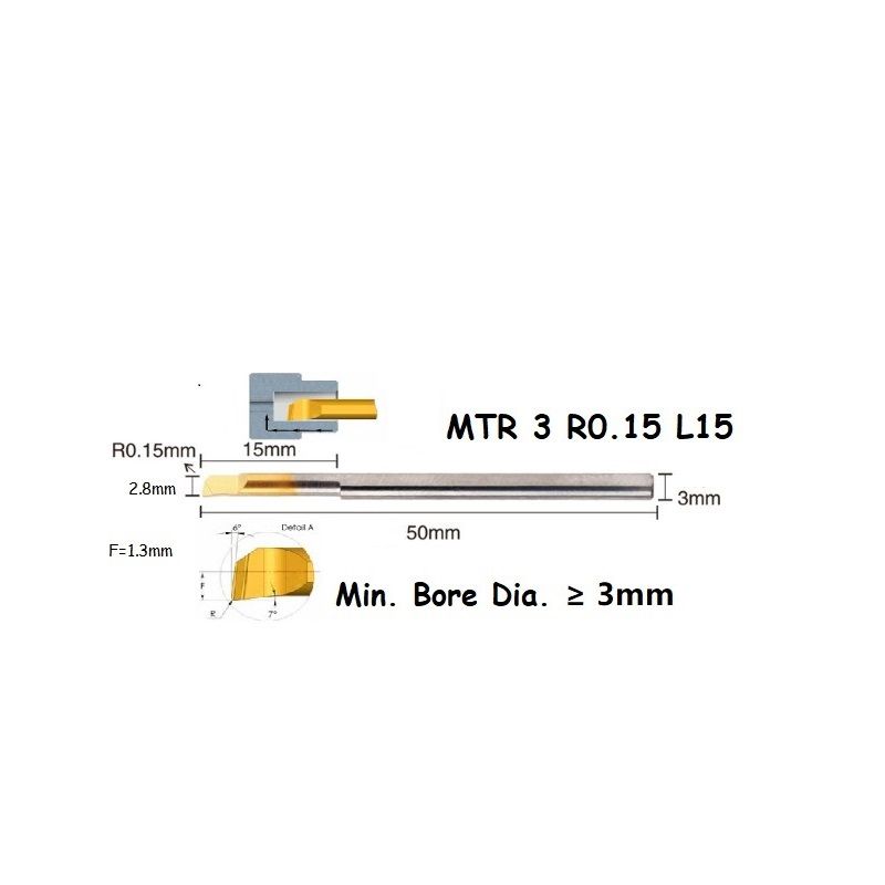 MTR 3 R0.15 L15 Lathe Turning Tool Tiny Boring Bar