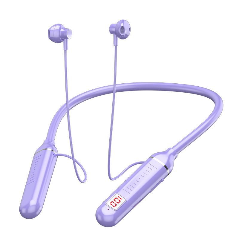Bluetooth headset hanging neck digital display mobile phone headset Purple