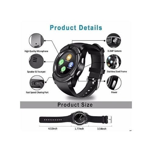 V8 Waterproof Smart Watch With Camera & Sim Slot + Free 16GB Memory Card