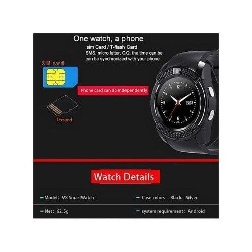 V8 Waterproof Smart Watch With Camera & Sim Slot + Free 16GB Memory Card
