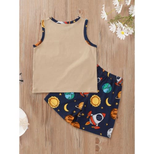 2 Pieces Kid Boy Space Print Set Tank Top With Shorts