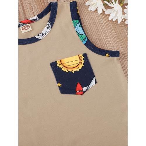2 Pieces Kid Boy Space Print Set Tank Top With Shorts